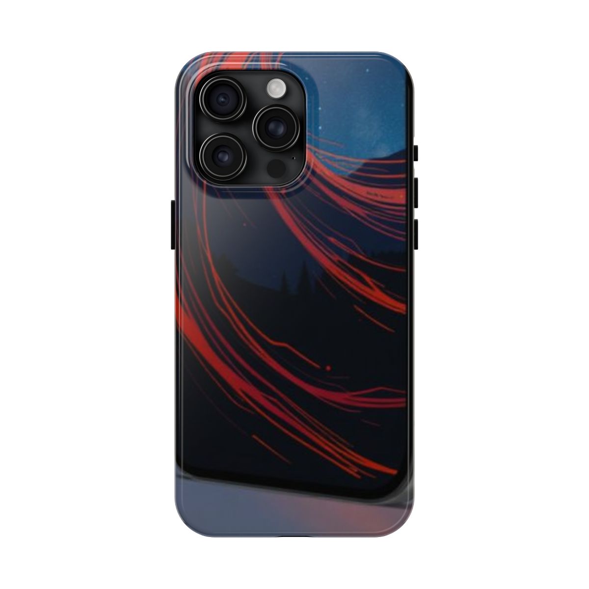 Nightwatch Glow campfire ember phone case, shown on iPhone 15 Pro Max