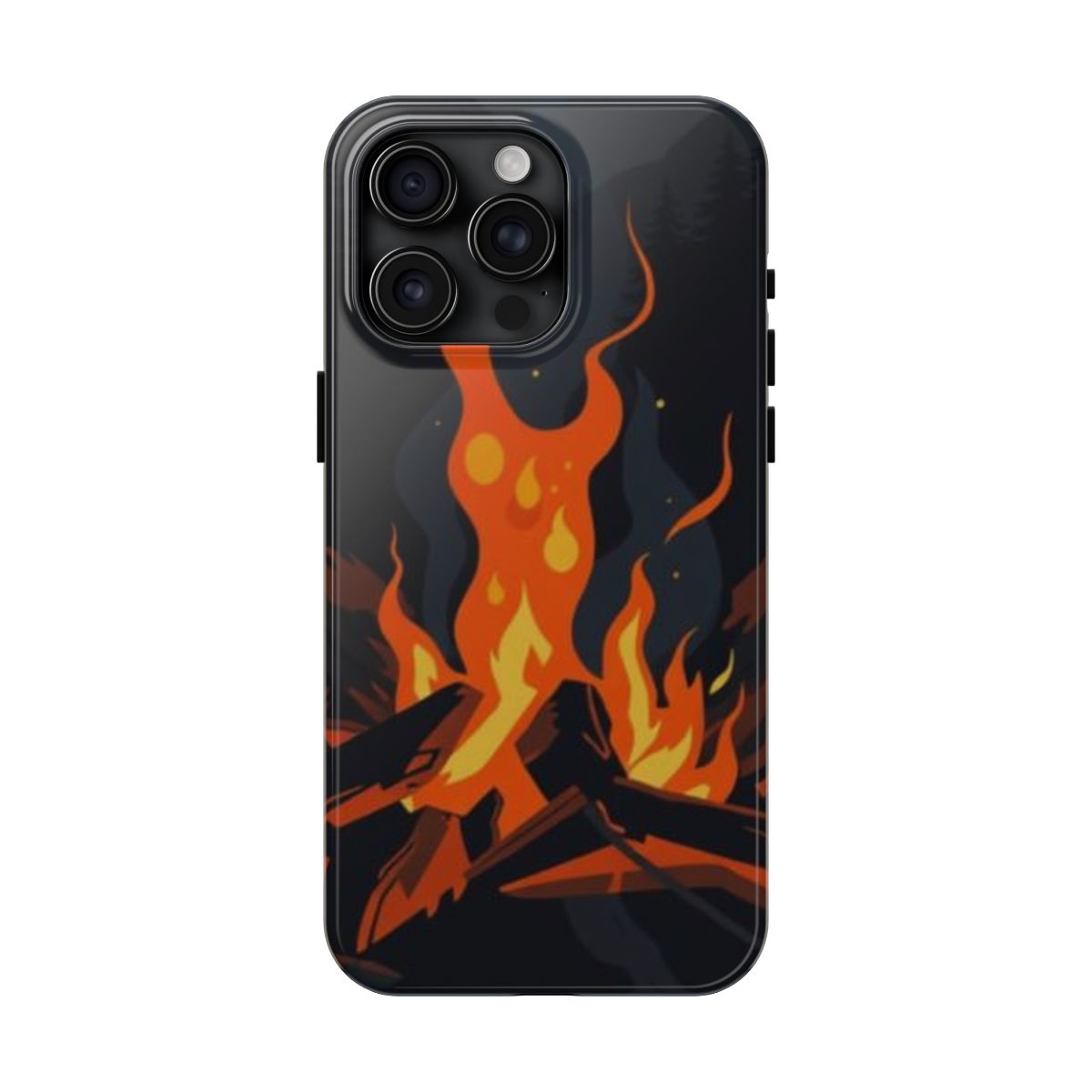 Glowing Coals campfire ember phone case, shown on iPhone 15 Pro Max