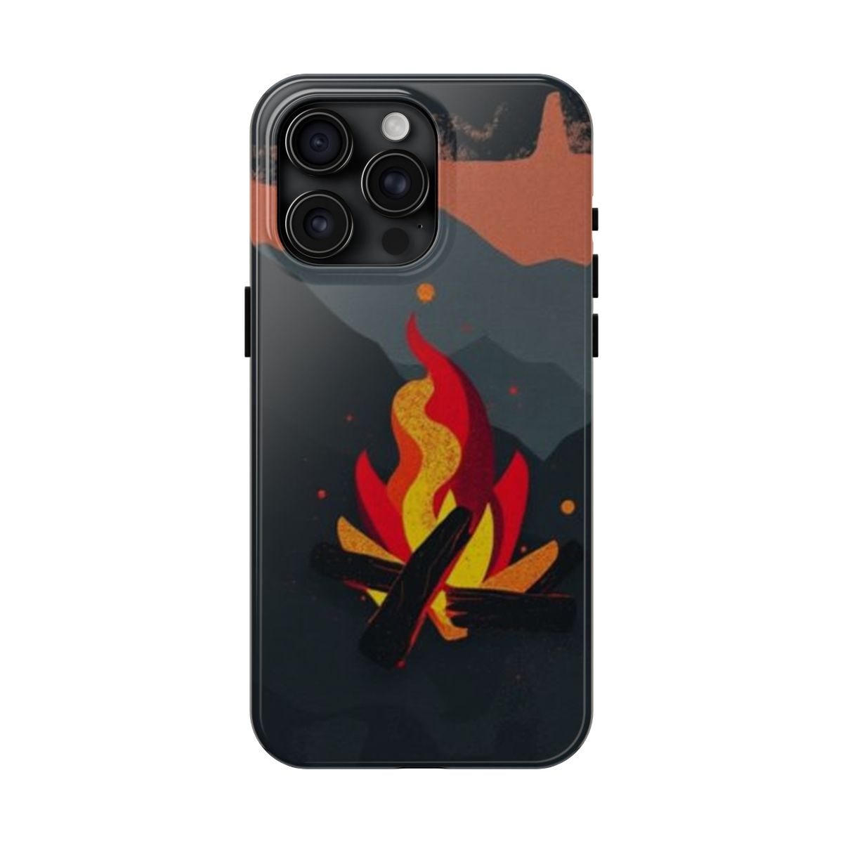 Glow Horizon campfire ember phone case, shown on iPhone 15 Pro Max