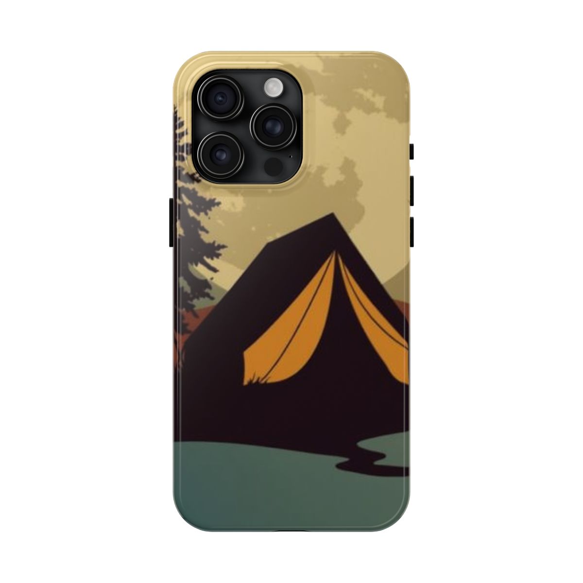 Tent Eclipse moonlit camp phone case, shown on iPhone 15 Pro Max