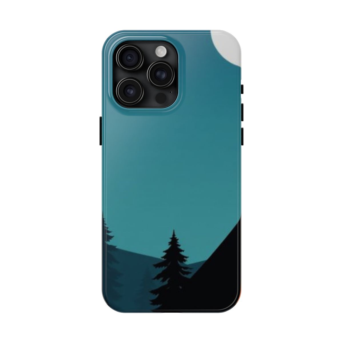 Tent Shadows moonlit camp phone case, shown on iPhone 15 Pro Max